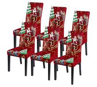 SearchI Christmas Dining Chair Covers Set of 6,Stretch Xmas Parsons Chair Slipcovers Seat Protector Washable Spandex Kitchen Chair Cover for Dining Room,Christmas Decoration,Holiday Party(Santa+Deer)