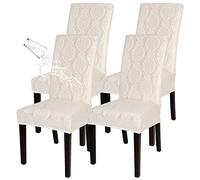 SearchI - Set di 4 coprisedia impermeabili per sala da pranzo, jacquard, elasticizzati, rimovibili e lavabili, per cucina, hotel, banchetti (motivo a fiori beige)