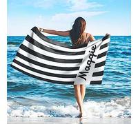 SearchI Telo Mare Personalizzato con Nome 76X152cm,Telo Mare in Microfibra ad Asciugatura Rapida,Comodo e Morbido Telo Bagno per Spiaggia, Piscina,Viaggi, Sauna, (Striscia antracite)
