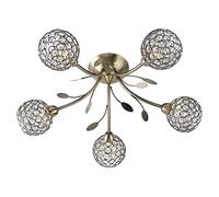 Searchlight Lampada da soffitto a 5 bracci. Finitura in vetro e ottone anticato. Rif. 6575-5ab, 165 W, antica brass