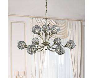 Searchlight Lampadario Bellis II, ottone antico, vetro, a 9 luci, G9 Searchlight