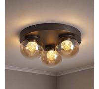 Searchlight Plafoniera LED Solis, a 3 luci, rotonda, bronzo, vetro, 2.700 K Searchlight