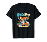 Seas The Day Kawaii Chibi Fox Maschera da Immersione Beach Art Maglietta