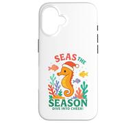 Seas the Season - Gioco di parole natalizio con cavalluccio marino Custodia per iPhone 16