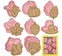 Seasboes 8 Formine per Biscotti Autunnali, Set di 8 Formine per Biscotti del Ringraziamento, Tagliapasta Autunnale in Plastica, Antiaderente, Rosa