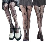 Seasboes Collant a rete per Halloween, colore nero, ragnatela, per il giorno dei morti, collant scheletrici, collant da donna, Halloween, accessori per il giorno dei festival morti (3 paia)