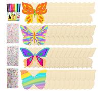 Seasboes Set di 40 farfalle decorative, farfalle, in legno, per il compleanno dei bambini, fai da te, per il fai da te, per il compleanno, per il fai da te, in legno con penna ad acquerello/pietre