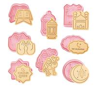 Seasboes Set di 8 Cookie Cutters Set, Stampi per Biscotti Eid Mubarak in Silicone per Torta fai da te, Biscotto Ramadan Eid Mubarak Taglierina della Muffa di Cottura Rosa