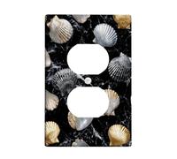Seashell - Copertura per interruttore della luce, capesante oro e argento su marmo nero per decorazioni costiere, piastre da parete in materiale termoplastico, presa singola duplex di dimensioni
