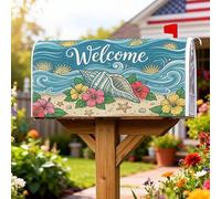 Seashell Coperture magnetiche per cassette postali, copertura per cassetta postale blu con ibisco tropicale e stella marina, decorazione per cortile, 53 x 64 cm