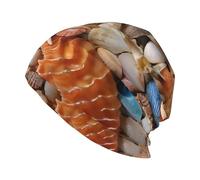 Seashell Landscape On The Beach Cappello da uomo adulto lavorato a maglia leggero berretto caldo con design stampato all over morbido cappello elastico unisex per uso quotidiano, all'aperto, viaggi e