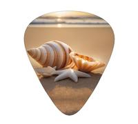 Seashell Landscape On The Beach - Set di plettri professionali per chitarra, 12 pezzi, in materiale ABS, sottile, medio, pesante, con custodia per chitarra e ukulele