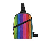 Seashell Landscape On The Beach stampato petto bag spalla borsa a tracolla per uomo donna pieghevole Outdoor Crossbody petto pack sport Daypacks, Sfondo di legno colorato arcobaleno, One Size, Zaino