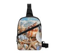 Seashell Landscape On The Beach stampato petto bag spalla borsa a tracolla per uomo donna pieghevole Outdoor Crossbody petto pack sport Daypacks, Conchiglia paesaggio sulla spiaggia, One Size, Zaino