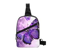 Seashell Landscape On The Beach stampato petto bag spalla borsa a tracolla per uomo donna pieghevole Outdoor Crossbody petto pack sport Daypacks, Farfalla viola 1, One Size, Zaino casual