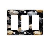 Seashell, piastra di copertura per interruttore della luce, capesante oro e argento su marmo nero per decorazione costiera, piastre da parete in materiale termoplastico, dimensioni standard 3 moduli
