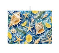 Seashell, tappetino scolapiatti per bancone della cucina, tappetino assorbente blu costiero, tappetino scolapiatti estivo, decorazione da spiaggia, tappetino per asciugare il bancone della cucina