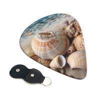 Seashells By The Seashore - Confezione da 6 plettri per chitarra con supporto, plettri per chitarra personalizzati, antiscivolo, portatili, ukulele, basso, 0,96 mm, per amanti della chitarra acustica