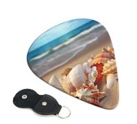 Seashells On The Sandy Beach, confezione da 6 plettri per chitarra con supporto, plettri per chitarra personalizzati, antiscivolo, portatili, per ukulele, basso, 0,46 mm, per amanti della chitarra
