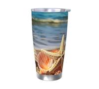 Seashells on the sandy beach Tumbler con coperchi, 590 ml, bottiglia d'acqua sottovuoto a doppia parete in acciaio inox, tazza termica da viaggio a tenuta stagna, per bevande calde e fredde