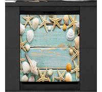 Seashells Starfish Lavastoviglie Copertura Magnetica Spiaggia Frontale In Legno Lavastoviglie Copertura Per Frigorifero Cucina Decorazione Porta Adesivo Magnetico, 58,4 x 66 cm