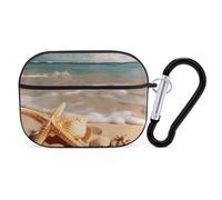 Seashells Starfish on Beach AirPods Pro 2, custodia protettiva rigida antiurto, per donne e uomini, compatibile con custodia Airpod Pro di 2a/1a generazione con portachiavi, nero