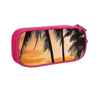 Seashore Trees, astuccio per matite con stampa tramonto per trucchi, portagioie, portatile, da viaggio, nero, rosa, Taglia unica, Astuccio portamatite