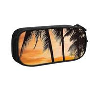 Seashore Trees, astuccio per matite con stampa tramonto per trucchi, portagioie, portatile, da viaggio, nero, Nero , Taglia unica, Astuccio portamatite