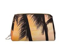 Seashore Trees Sunset Borsa per il trucco con stampa tramonto borsa da viaggio organizer per pennelli cosmetici custodia in pelle custodia per trucco con cerniera borsa da toilette per donne, bianco,