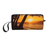 Seashore Trees Sunset Borse cosmetiche per le donne Borsa per il trucco portatile Borsa da viaggio Borsa da viaggio Borsa per la ricezione quotidiana Borsa da toilette di grande capacità, bianco,