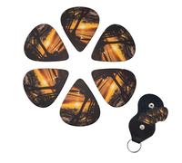 Seashore Trees Sunset - Confezione da 6 plettri per chitarra in celluloide di diverso spessore, con supporto per plettro, per chitarra acustica, chitarra elettrica, basso, ukulele