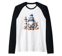 Seaside Boat Captain GNOME for Men with Lighthouse At Ocean Maglia con Maniche Raglan