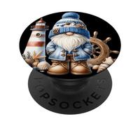 Seaside Boat Captain Gnome For Men With Lighthouse At Ocean PopSockets PopGrip Adesivo
