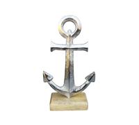 Seaside No.64 - Espositore decorativo marittimo con ancora diritta in alluminio su base in legno di mango - Decorazione senza tempo da appoggiare e decorare su comò, credenza, davanzale (grande - 24,5