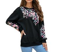 Seasonal Camicia da Donna con Ricamo Bohémien, a Maniche Lunghe, Stile Hippie,526-nero, S