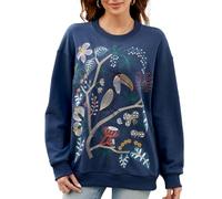 Seasonal Camicia da Donna con Ricamo Bohémien, a Maniche Lunghe, Stile Hippie,713-blu, S
