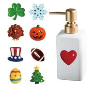 Seasonal Soap Dispenser with Interchangeable Magnets, Ceramic Refillable Hand Soap Dispenser for All Seasons, Holiday Decor for Easter, St. Patrick’s Day, Kitchen, Bathroom