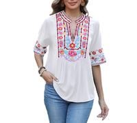 Seasonal Ucraina, camicetta estiva da donna, tunica bohémien, ricamo folklore, top boho hippie a maniche corte, 799-bianco, M