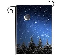 Seasonal Winter Mountain Woods Starry Night Snow Snowflake Bandiere Verticale Resistente Alle Intemperie Flag Colore Vivido Bandiera Da Giardino Per Cortile Portico Balcone 30X45Cm