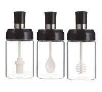 Seasoning Containers 3 Pack Glass Spice Jars Transparent Container Sealed Box Lid with Brush Spoon Honey Stick Kitchen Bottles