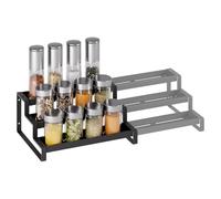 Seasoning Rack - 3 Tier Expandable Pepper Jar Storage | Condiment Jar Holder | Carbon Steel Black Adjustable 36.8-66.2cm 14.49x10.83x5.71inch For Home Cooks Cooking Lovers Chefs Parents Cabinet Pantry