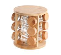Seasoning Rack, Condiments Jar Shelf, 5.9x12.2 Inches Rotatable Wooden Storage Design Multiple Jars Organizer, Condiment Holder for Salt, Sugar, Pepper, Kitchen & Counter Use