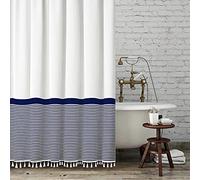Seasonwood Tenda da doccia extra lunga, a righe bianche e blu, con nappa, 243,8 cm, impermeabile, con 12 ganci, lavabile, 183 x 244 cm