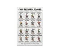 Seated Tai Chi Exercises for Seniors Easy Chair Based Workout Poster Step by Step Guide Canvas Wall Art for Living Room Bedroom(Framed,16X24inch(40X60cm))