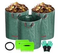 SEATOGEM 3 x 272L Sacchi per I Rifiuti da Giardino, Sacchi Giardinaggio Riutilizzabili, Borsa da Giardino Resistenti con una Clip a Foglia e Guanti da Giardinaggio