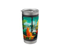 Seattle, gatto, skyline città, retro, estetico Bicchiere termico in acciaio inox doppia parete