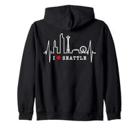 Seattle Skyline Battito del Cuore Stati Uniti Amo Seattle Felpa con Cappuccio