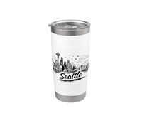 Seattle, skyline città, iconico, torre, schizzo, grafico Bicchiere termico in acciaio inox doppia parete