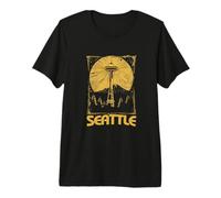 Seattle Space Needle e Mount Rainier Vintage Style Maglietta Premium