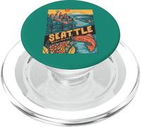 Seattle, Washington, orizzonte, montagna, paesaggio, retro, Groovy PopSockets PopGrip per MagSafe